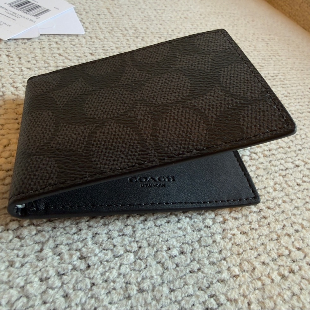 Coach Signature Compact Wallet Black
